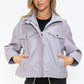 How Dare U My Favorite Layer Drawstring Hem PU Leather Zip Up Jacket in Lilac