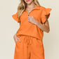 Double Take My Best Life Texture Flounce Sleeve Top and Drawstring Shorts Set