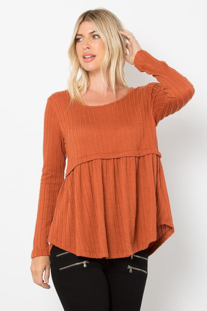 Be Stage Be The One Texture Babydoll Long Sleeve Knit Top