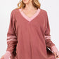 SAGE + FIG Mulberry Lane Mineral Wash Side Slit Contrast T-Shirt