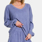 Zenana Collecting Moments V-Neck Long Sleeve Ribbed Top and Shorts Set in Blue Purple