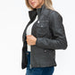 YMI Hooded and Happy Removable Faux Layered Multi-Pocket Jacket with Fuzzy Hood in Charcoal