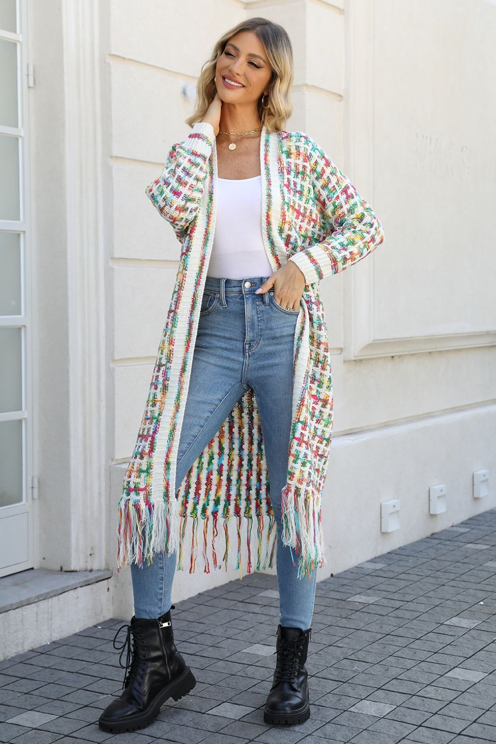 Angel Wings My Shaded Sunshine Multicolored Open Front Fringe Hem Cardigan