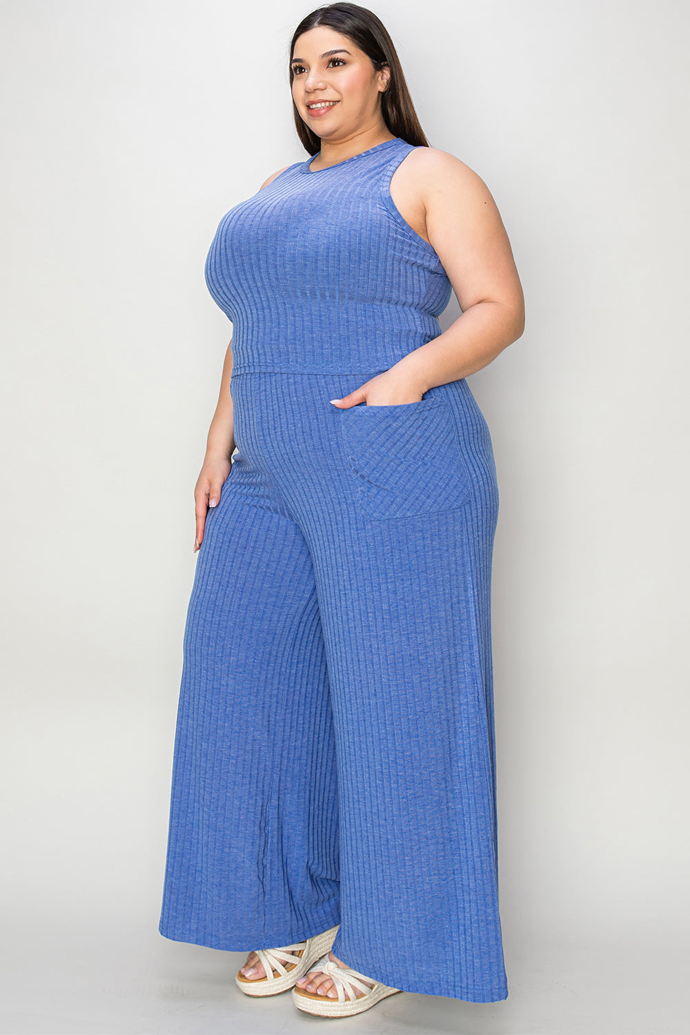 Basic Bae A Fresh Start Ribbed Tank and Wide Leg Pants Set