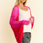 Davi & Dani Red Hot Openwork Contrast Open Front Cardigan