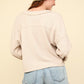 VERY J Knit Happens Exposed Seam V-Neck Ribbed Knit Top in Ecru