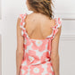 BiBi She's Blossoming Floral Waffle Ruffled Tank in Coral