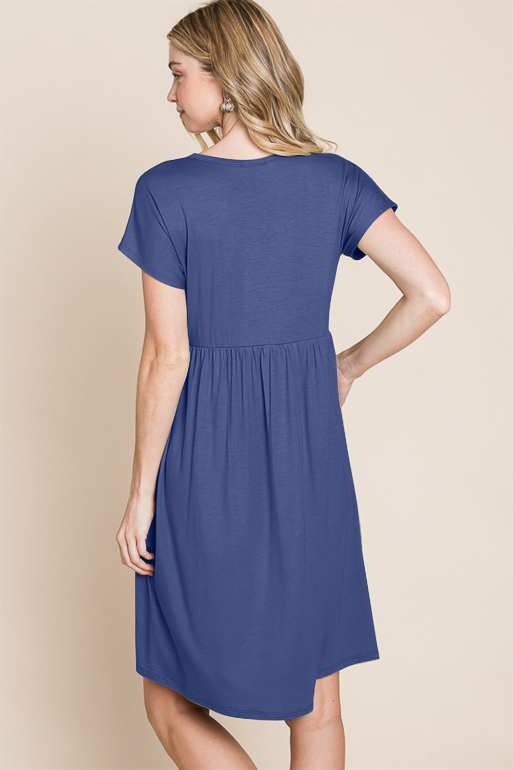 BOMBOM Steal The Blues V-Neck Short Sleeve Dress