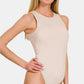 Zenana Keeping It Simple Sleeveless Padded Bodysuit in Sand Beige