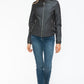 Snobbish Born To Ride PU Leather Biker Jacket with Side Zip Pockets in Charcoal