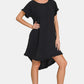 Zenana Spotted Downtown Fringe Edge High Low Flowy Dress with Pockets in Black