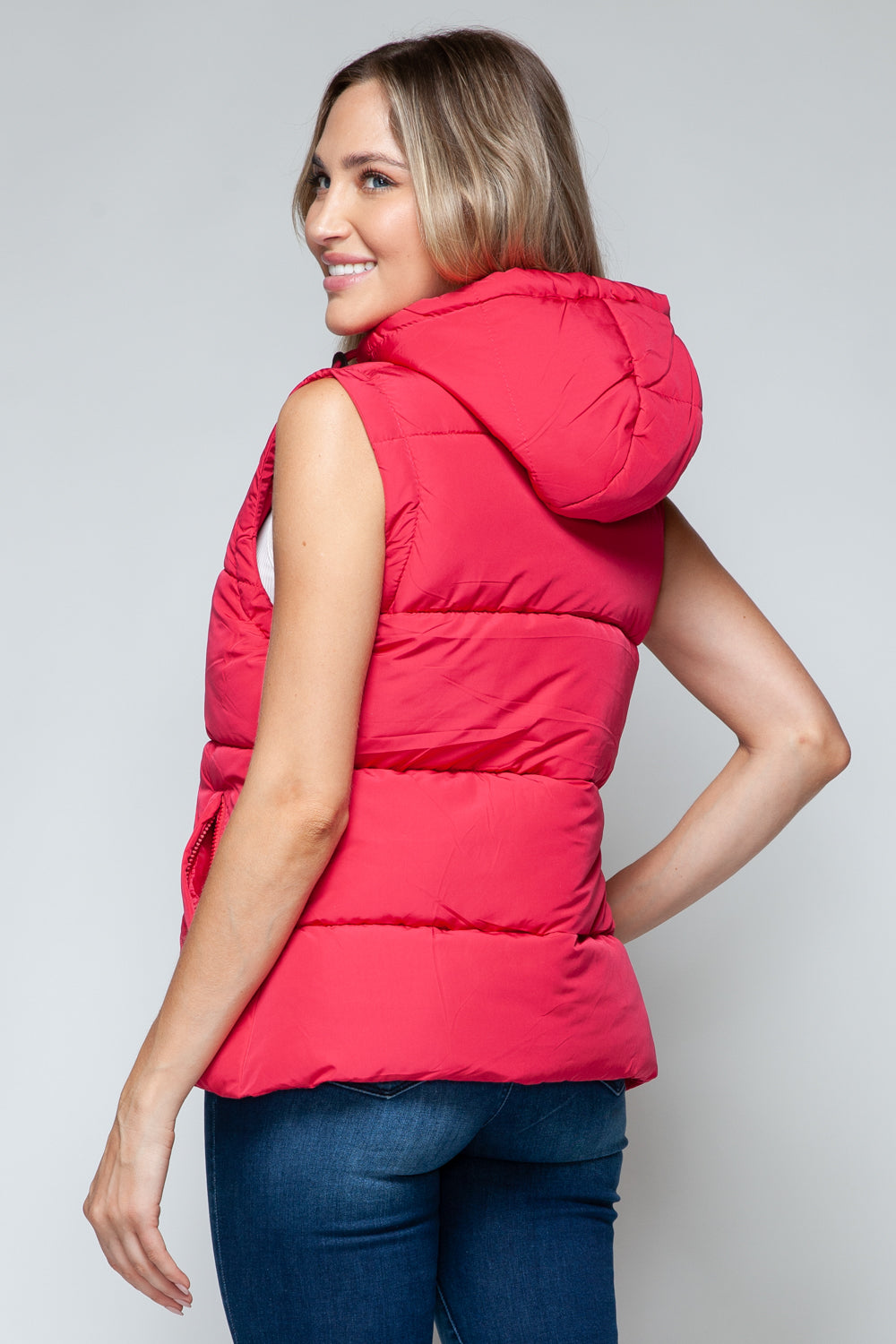 Snobbish Cute and Cozy Snap and Zip Closure Hooded Vest in Magenta