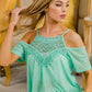 BiBi Playful Mindset Front Crochet Lace Adjustable Strap Top in Mint