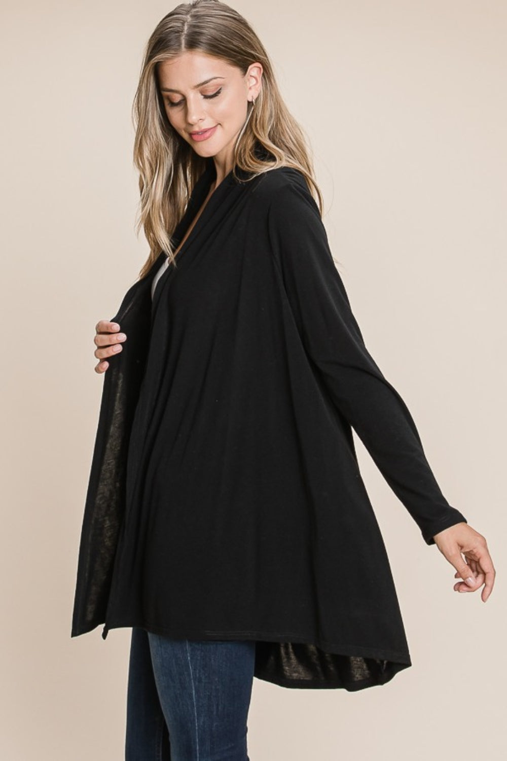BOMBOM Love Song Open Front Long Sleeve Cardigan in Black