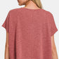 Zenana Back To Simple V-Neck Short Sleeve Crop T-Shirt in Rose