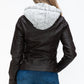 YMI Hooded and Happy Removable Faux Layered Multi-Pocket Jacket with Fuzzy Hood in Chocolate