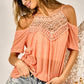 BiBi Playful Mindset Front Crochet Lace Adjustable Strap Top in Neon Coral