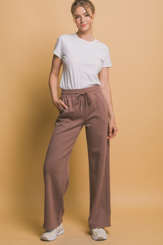 Love Tree Breaking The Rules Drawstring Wide Leg Sweatpants with Pockets in Brown