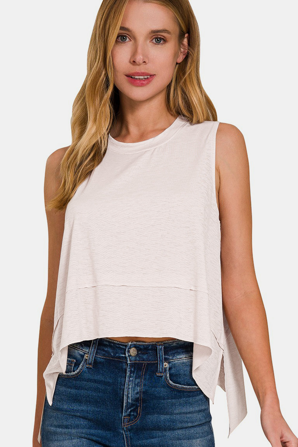 Zenana Another Day Slit High-Low Tank in Ivory