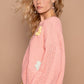 POL Capture The Heart Crochet Flower Dropped Shoulder Sweater in Burnt Coral