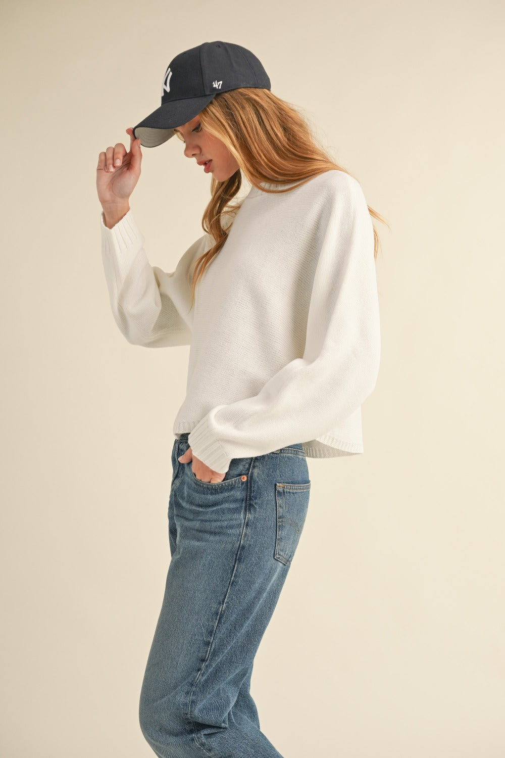 Mable Dolman Days Cropped Sweater in Off White