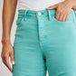 RFM Chloe Tummy Control High Waist Raw Hem Crop Jeans in Island Green