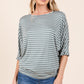 BOMBOM Casually Striped Boat Neck Dolman Sleeve Top in Dusty Olive