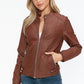 Snobbish A Wild Ride Faux Leather Biker Jacket with Side Zip Pockets in Brandy