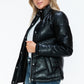 Snobbish Puffer Love Pocketed Zip Up Turtleneck Puffer Jacket in Black