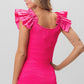 BiBi Summer Fuchsia Ruffled Shoulder Strap Rib Texture Top