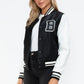 Love Me Now Bring The Love PU Leather Contrast Snap Down Bomber Jacket in Black/ White