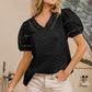 BiBi Eye On The Prize Ruffled V-Neck Eyelet Puff Sleeve Blouse