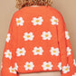 POL Petals of Perfection Daisy Pattern Drop Shoulder Sweater in Sun Orange