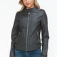 Snobbish Born To Ride PU Leather Biker Jacket with Side Zip Pockets in Charcoal