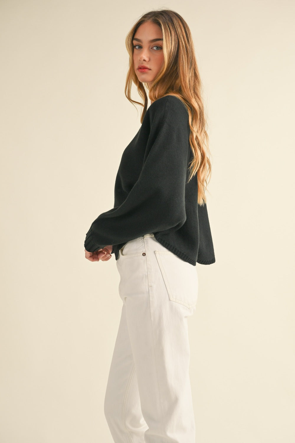 Mable Dolman Days Cropped Sweater in Black