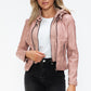 Snobbish Embrace The Day Faux Leather Zip Up Drawstring Hooded Jacket in Mauve