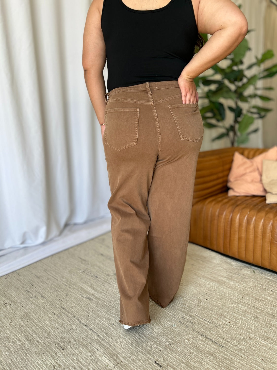 RFM Dawn High Rise Garment Dye Wide Leg Jeans in Coffee