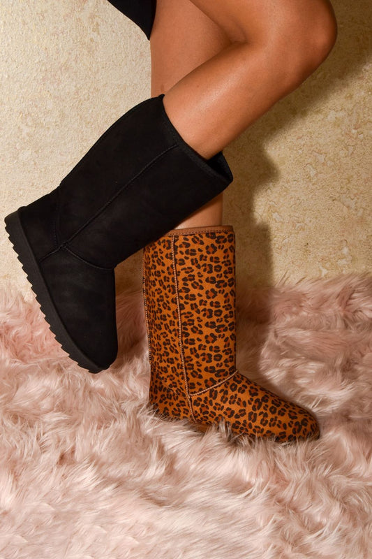 WILD DIVA Stepping Into Greatness Leopard Suede Round Toe Boots