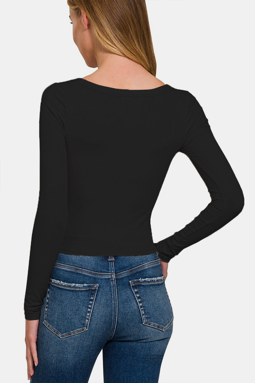 Zenana Center Street Scoop Neck Long Sleeve T-Shirt in Black