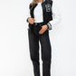 Love Me Now Bring The Love PU Leather Contrast Snap Down Bomber Jacket in Black/ White