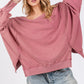 SAGE + FIG Warm Hearts Mineral Wash Side Slit Oversized Sweatshirt in Mulberry