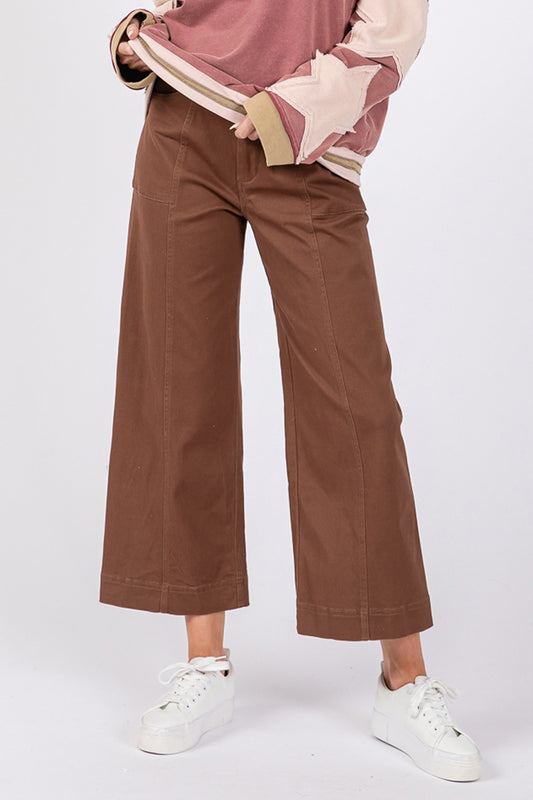 SAGE + FIG Annette Wide Leg Cropped Pants in Mocha