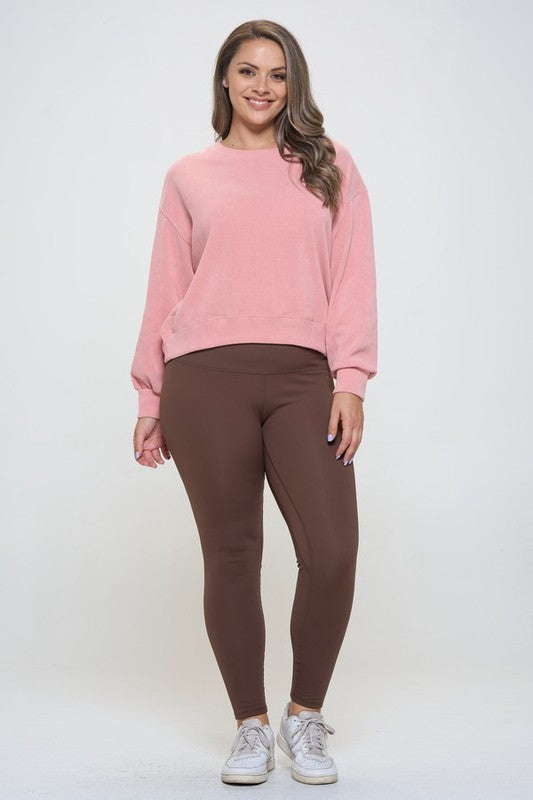 Yelete Conquer The Cold Fleece Lined High Waisted Leggings in Coffee Brown