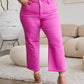 RFM Chloe Tummy Control High Waist Raw Hem Crop Jeans in Pink Rouge