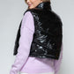 Snobbish A Quilted Touch Zip Up Turtleneck Shiny Quilted Vest in Black