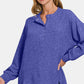 Zenana Mixed Emotions Brushed Melange Hacci High-Low Sweater in Bright Blue