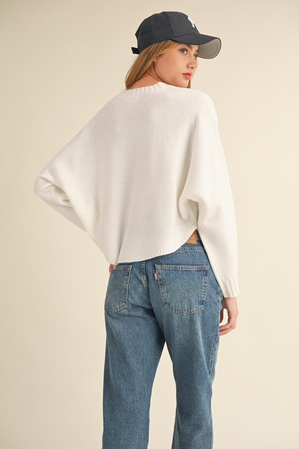 Mable Dolman Days Cropped Sweater in Off White