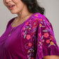 Umgee Tells A Story Velvet Embroidery Short Sleeve Blouse in Violet