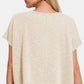 Zenana Back To Simple V-Neck Short Sleeve Crop T-Shirt in Sand Beige