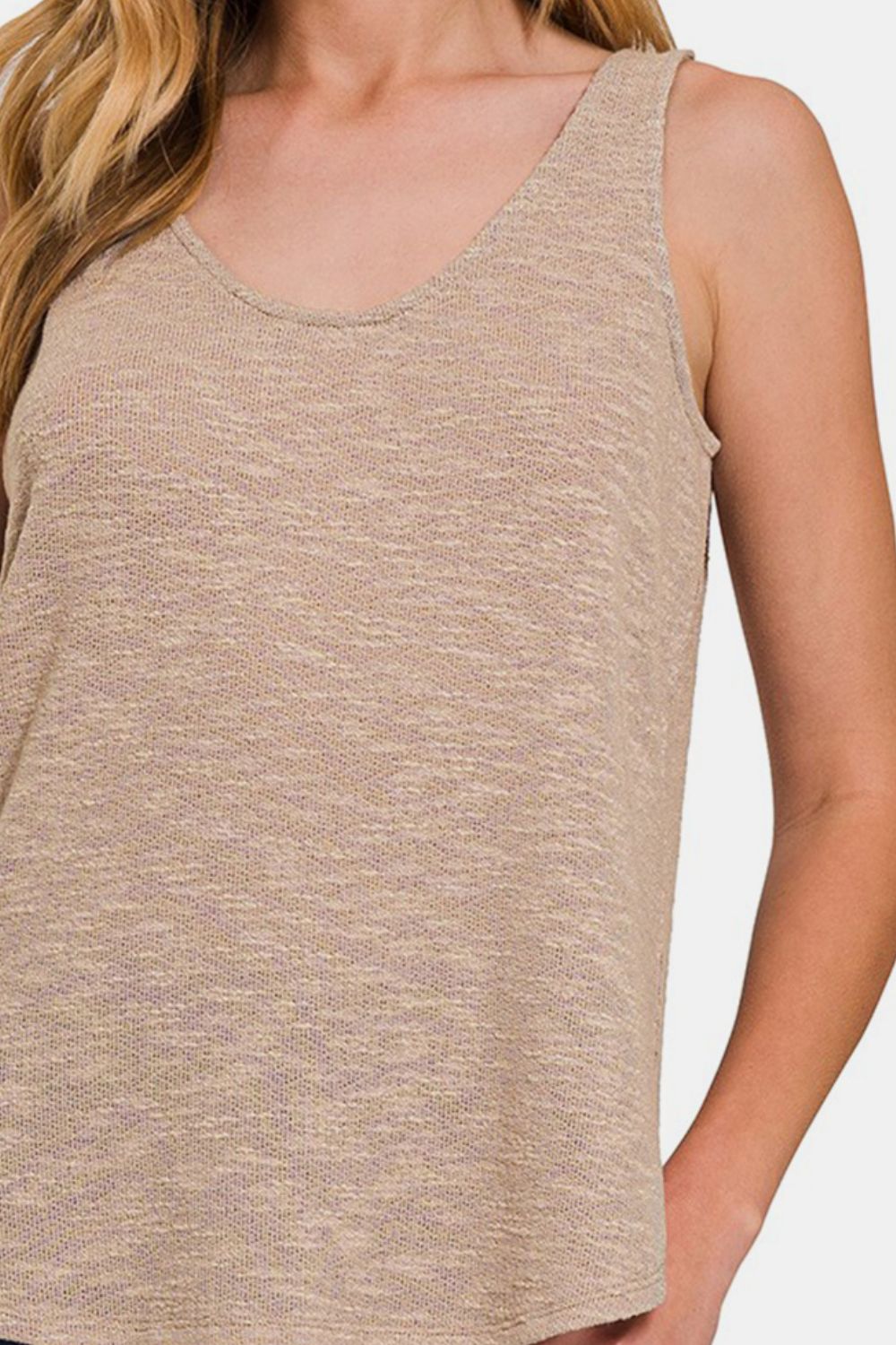 Zenana Made For Me Curved Hem Tank in Light Mocha